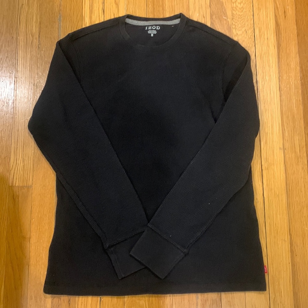 Izod Knit Men's Black Long Sleeve Shirt/Sweater, Size M